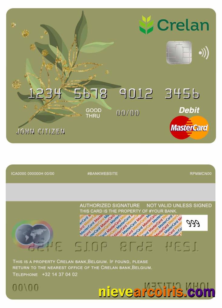 Belgium Crelan bank mastercard debit card